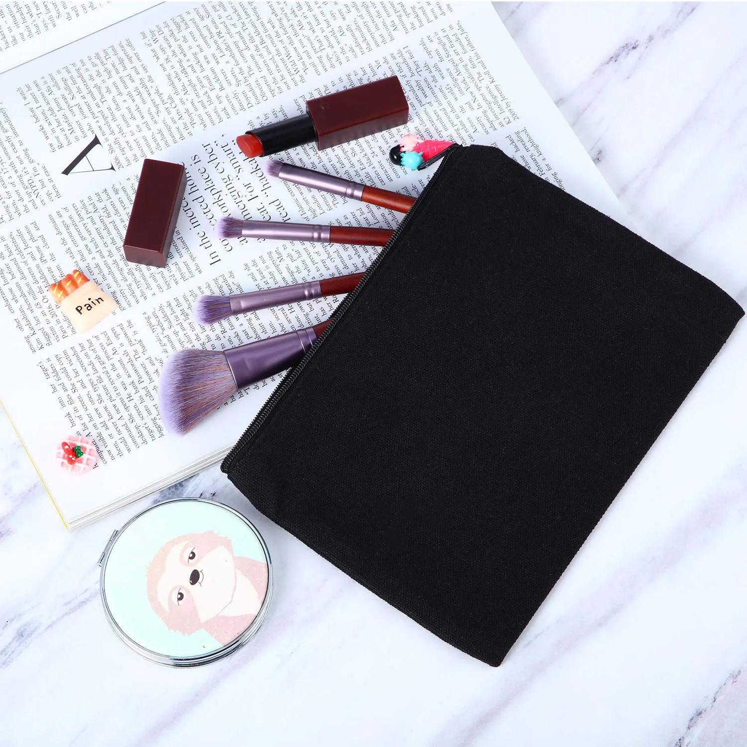meekoo 16 Pack Canvas Blank Cosmetics Bag Multi-Purpose Zipper Canvas Makeup Pouches Travel Toiletry Pouches Pen Pencil Plain DIY Craft Bag (L, Black)