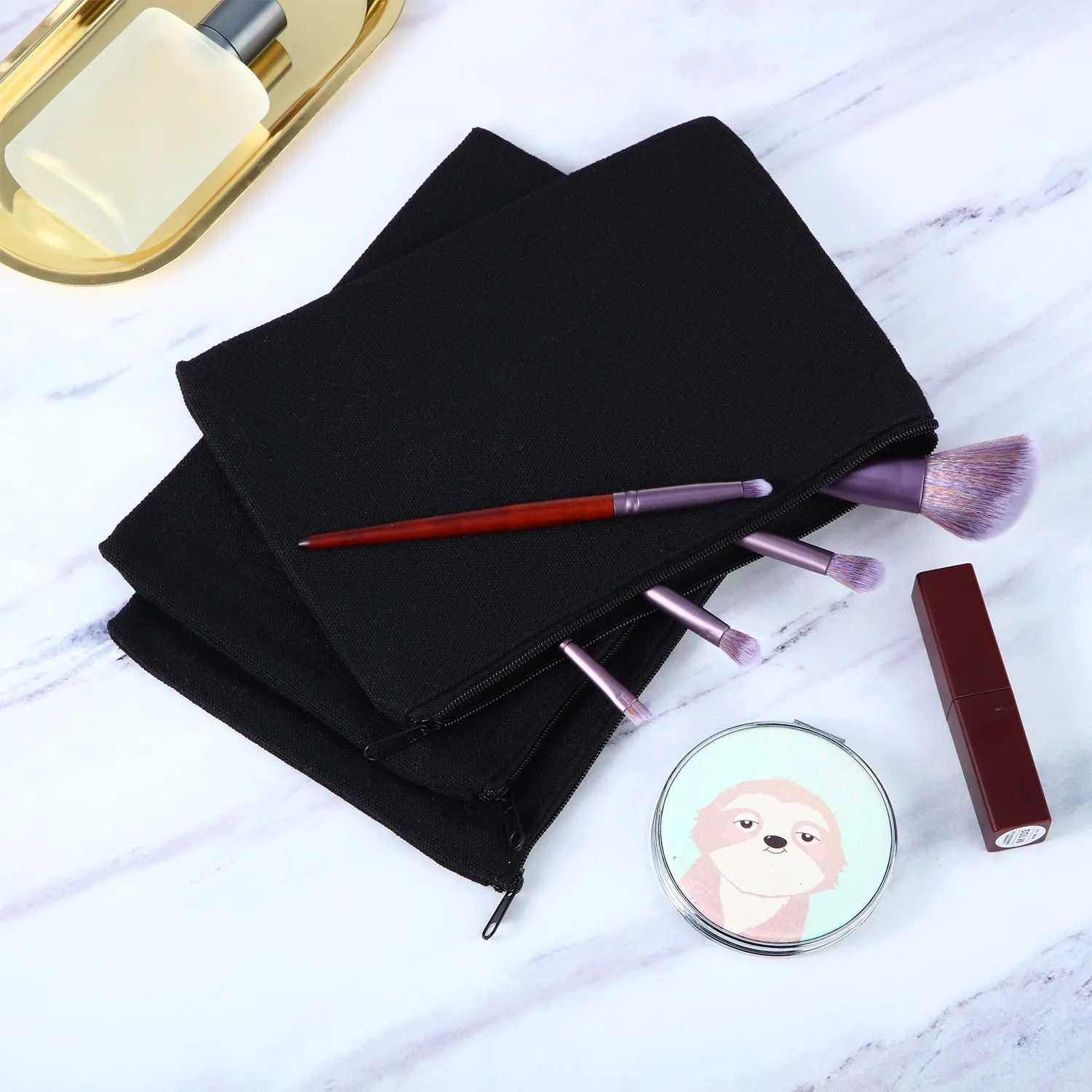 meekoo 16 Pack Canvas Blank Cosmetics Bag Multi-Purpose Zipper Canvas Makeup Pouches Travel Toiletry Pouches Pen Pencil Plain DIY Craft Bag (L, Black)