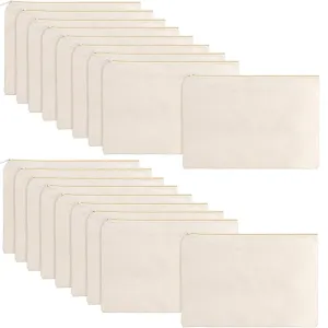 meekoo 16 Pack Canvas Blank Cosmetics Bag Multi-Purpose Zipper Canvas Makeup Pouches Travel Toiletry Pouches Pen Pencil Plain DIY Craft Bag(M,Beige)