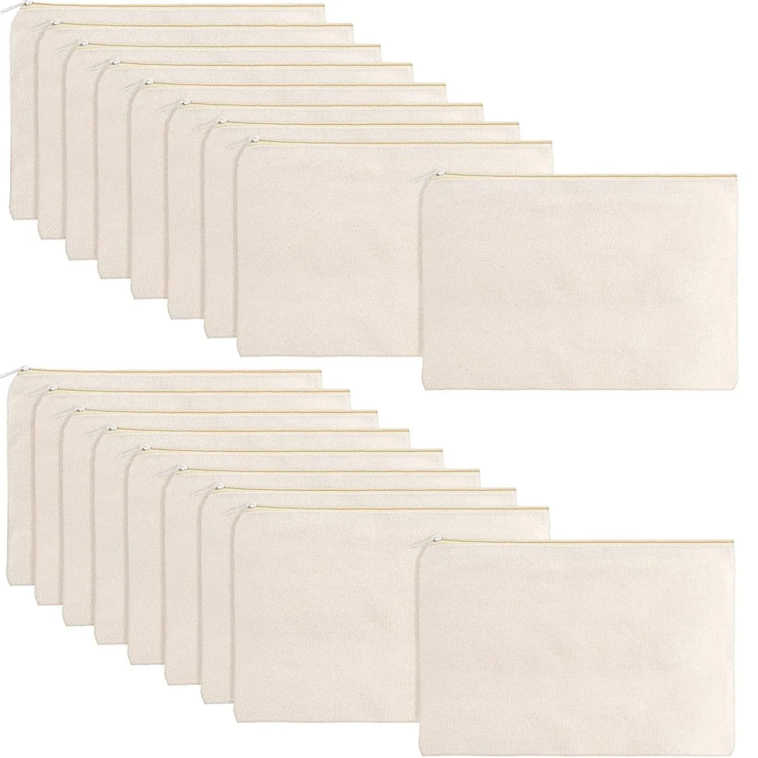 meekoo 16 Pack Canvas Blank Cosmetics Bag Multi-Purpose Zipper Canvas Makeup Pouches Travel Toiletry Pouches Pen Pencil Plain DIY Craft Bag(M,Beige)
