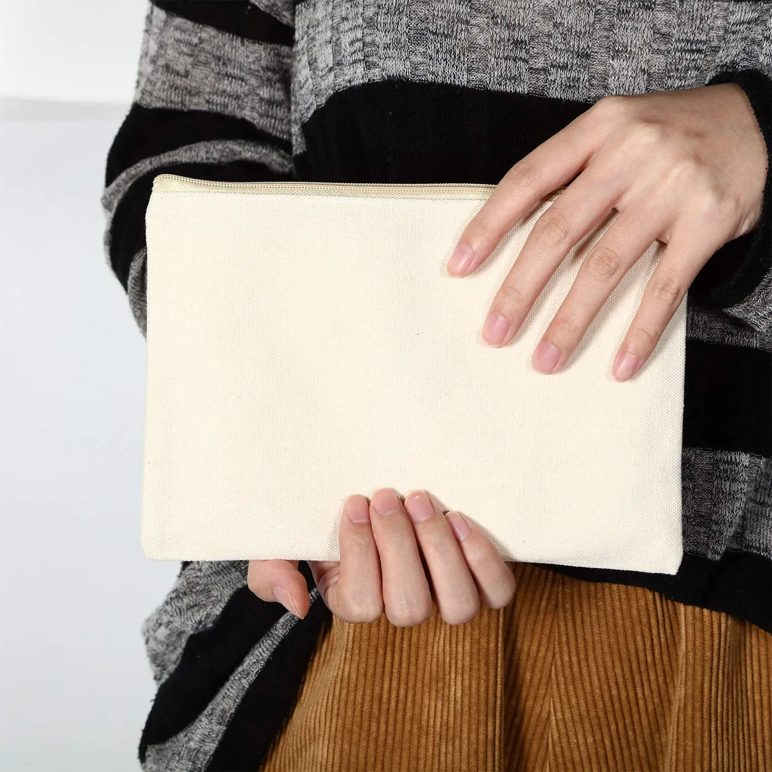 meekoo 16 Pack Canvas Blank Cosmetics Bag Multi-Purpose Zipper Canvas Makeup Pouches Travel Toiletry Pouches Pen Pencil Plain DIY Craft Bag(M,Beige)