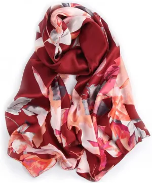 MEISEE 100% Mulberry Silk Long Scarf for Women Large Oblong Sunscreen Shawls Wraps Neck Headscarf Hair Wraps with Gift Packed (Yellow and black flowers)