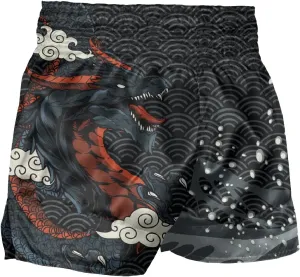 Men Muay Thai Boxing Shorts Sea Wave Dragon Loong MMA Club Training Trunks
