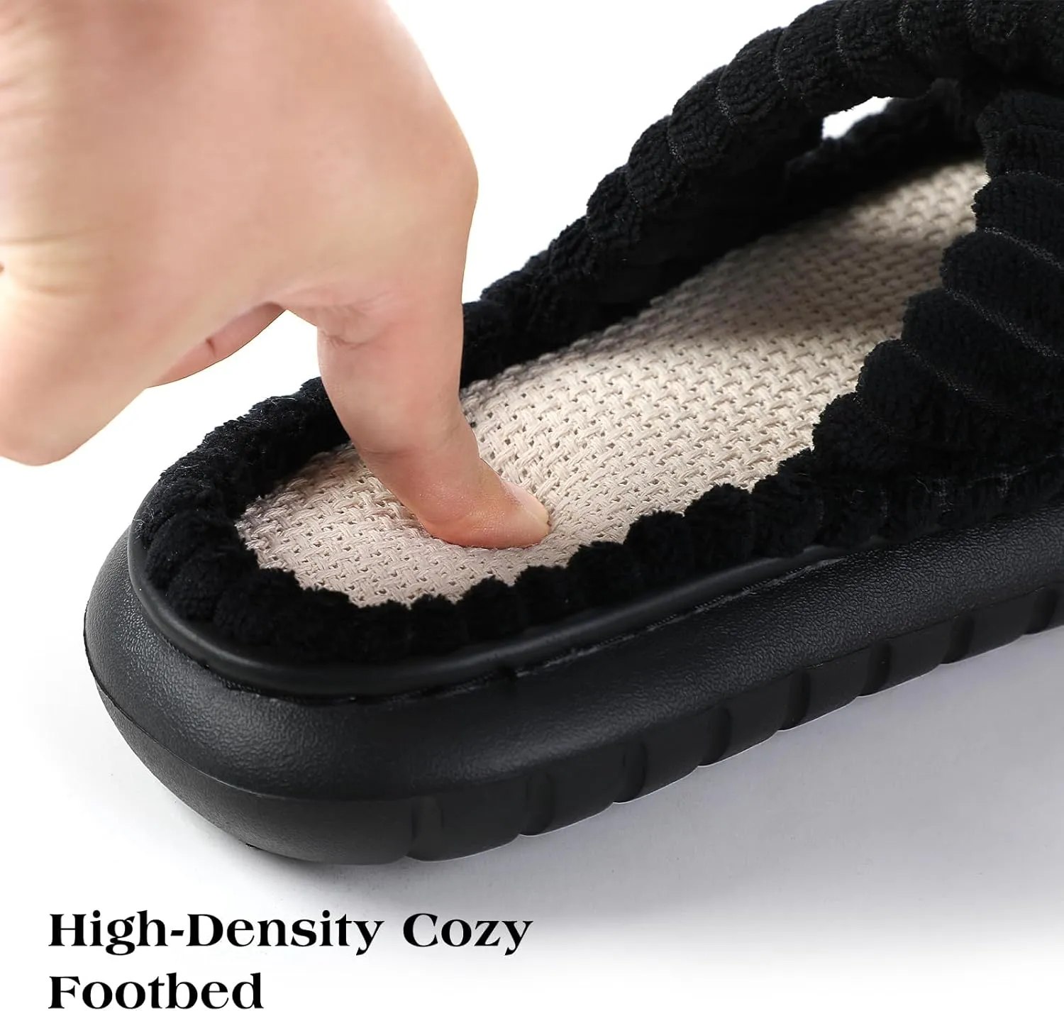Menore Slippers for Women Crossbands House Bedroom Slides Linen Open Toe Cozy Corduroy Fuzzy Slide Sandals Indoor Outdoor Four Seasons