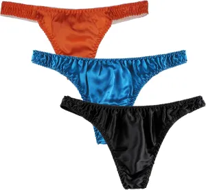 Men's 3Pairs Pure Silk Briefs String Panties Soft Pouch Smooth Healthy Basic Bikini Breathable Underwear