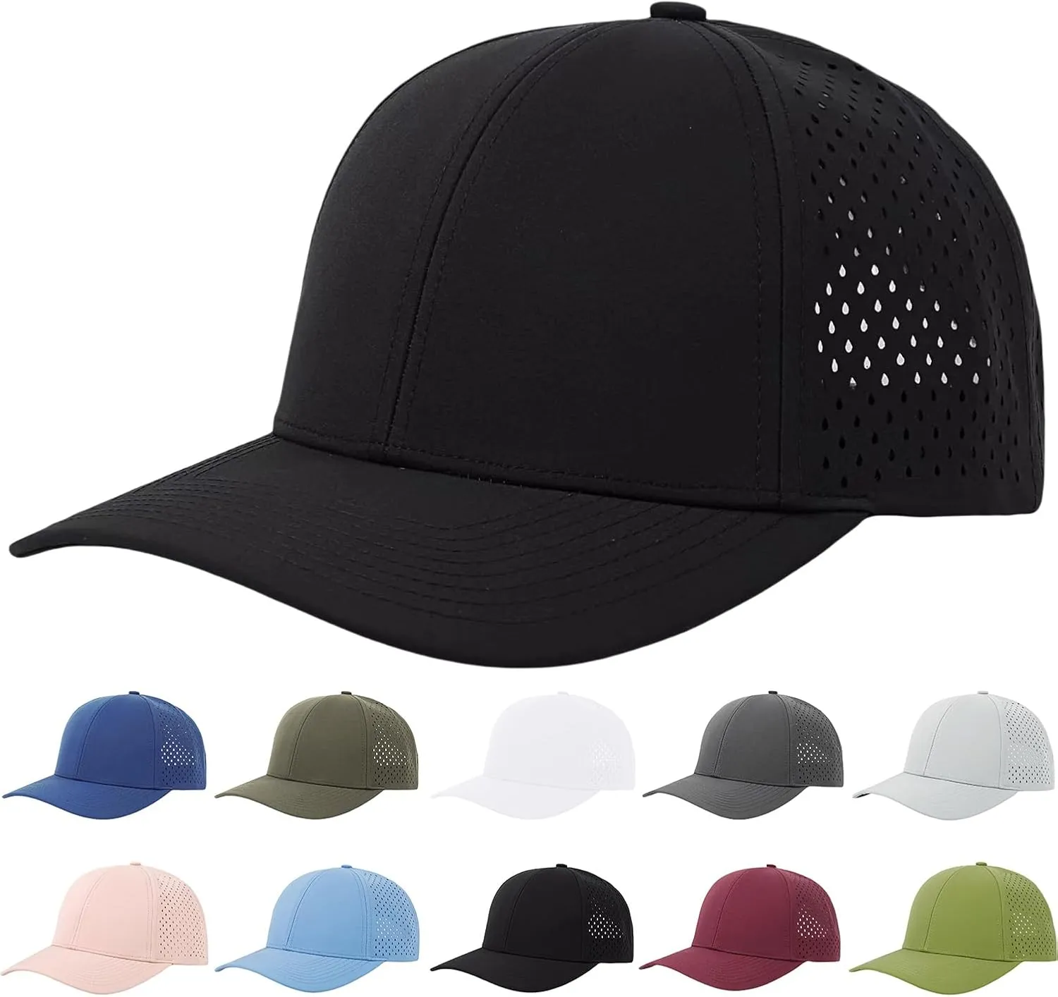 Men's Baseball Cap(M,L,XL,XXL)-Laser Perforated Trucker Hat,Water Resistant Quick Dry/Adjustable/Snapback Caps
