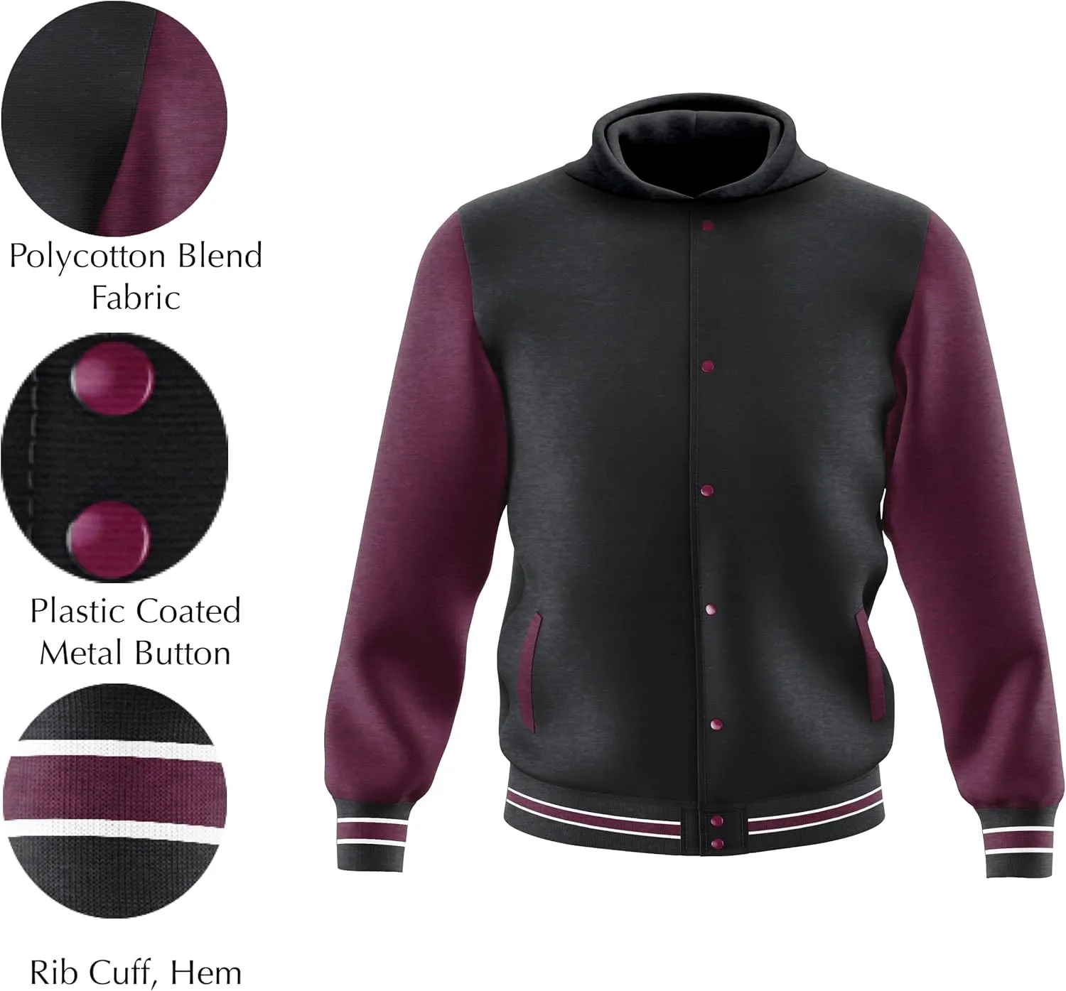 Men's Fashion Varsity Jacket Casual Regular Fit Letterman Baseball Bomber Jackets Fleece