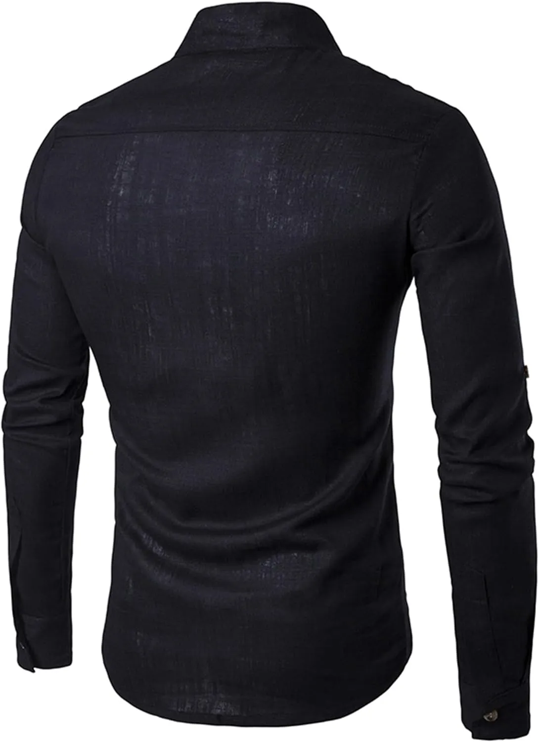 Men's Henley Linen Long Sleeve Shirts Casual Button-Down Shirts Roll-Up Slim Fit Tee Top