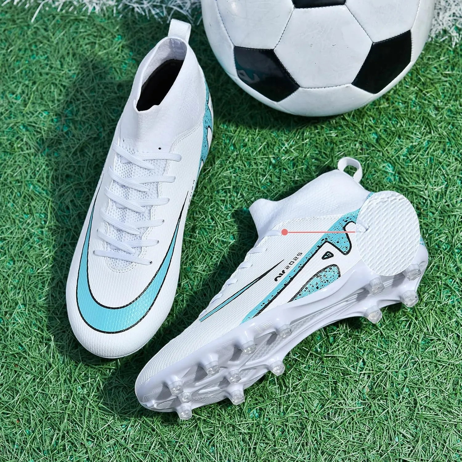 Mens High-Top Soccer Cleats Womens Turf Football Shoes Boys Girls Lightweight Youth Professional Indoor Outdoor AG Black Purple Pink