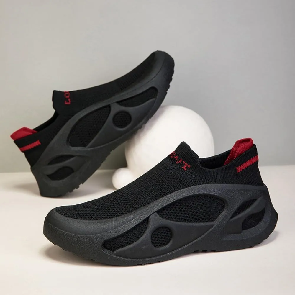 Men's Knit Mesh Shoes Breathable Comfortable Lightweight Sport Shoes Black for Hiking Running Gym Walking