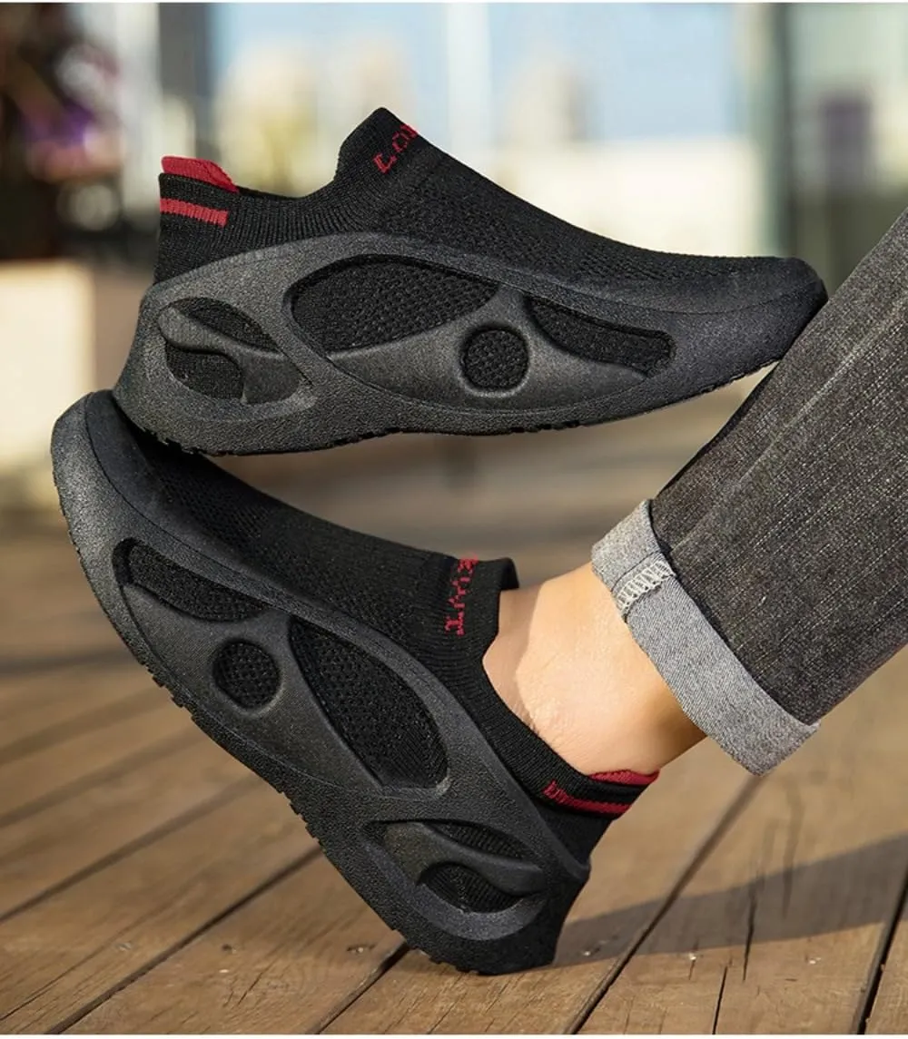 Men's Knit Mesh Shoes Breathable Comfortable Lightweight Sport Shoes Black for Hiking Running Gym Walking