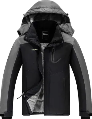 Men's Mountain Waterproof Ski Jacket Windproof Rain Jacket Fleece Snow Winter Coat