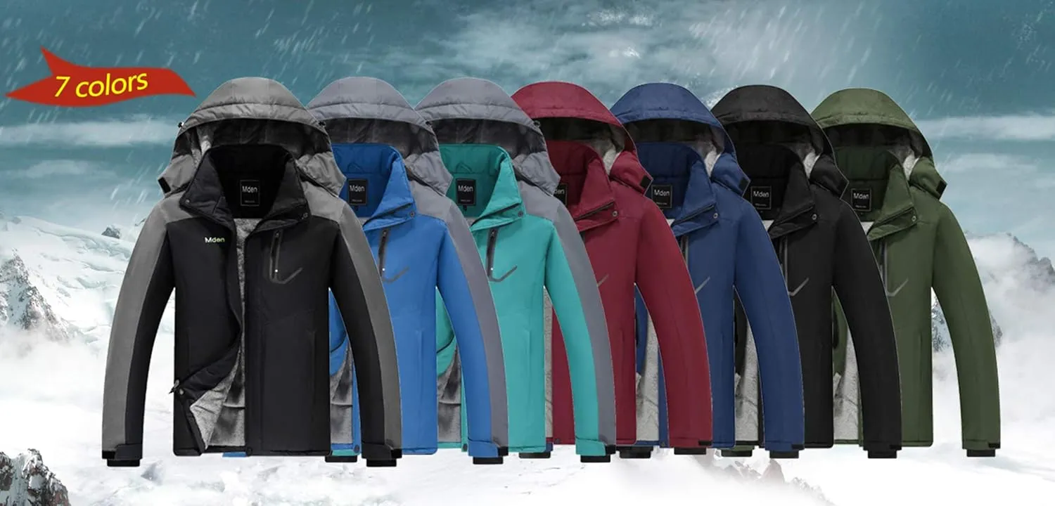 Men's Mountain Waterproof Ski Jacket Windproof Rain Jacket Fleece Snow Winter Coat
