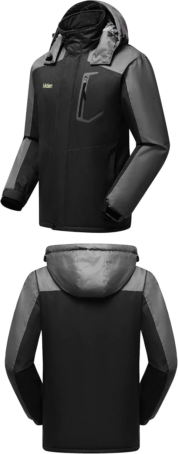 Men's Mountain Waterproof Ski Jacket Windproof Rain Jacket Fleece Snow Winter Coat