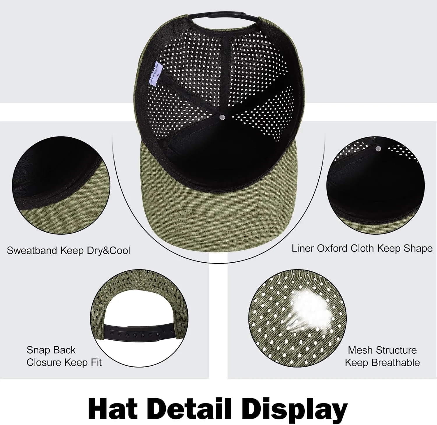 Men's Oversize XXL Flat Brim Baseball Cap Adjustable Performance Snapback Hat Laser Perforated Cap Plus Size for Big Head