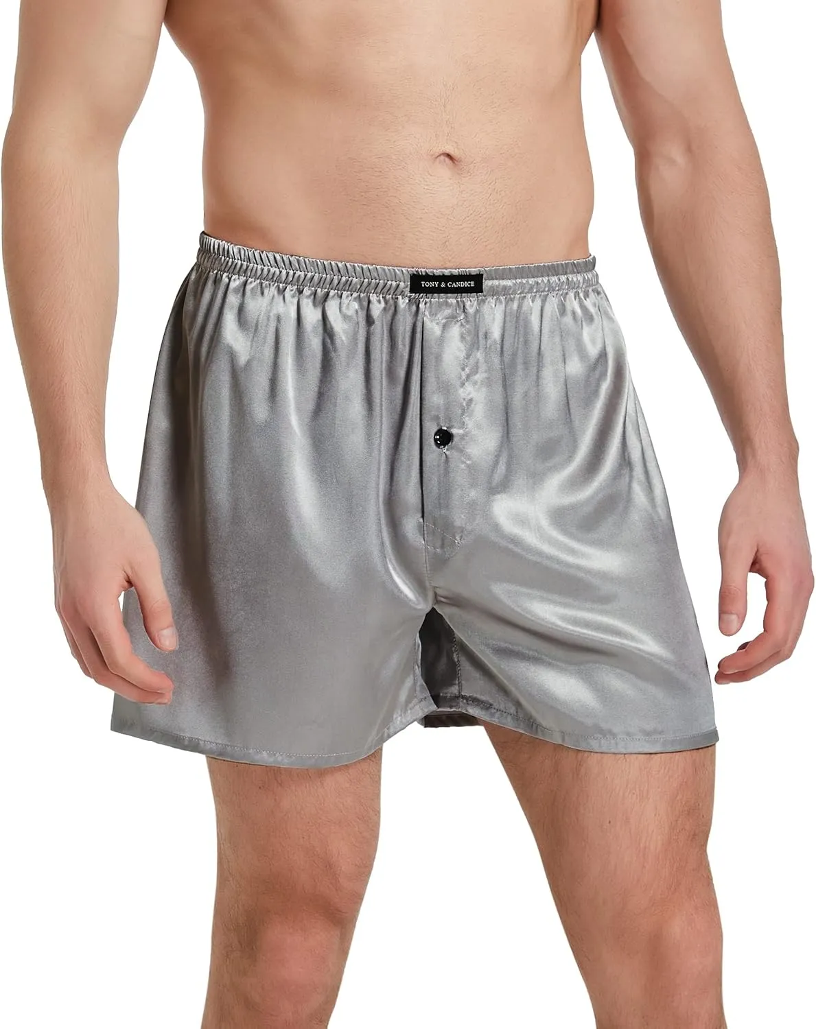 Men's Satin Boxer Briefs Pack, Silk Feeling Sleep Shorts with Fly Underwear