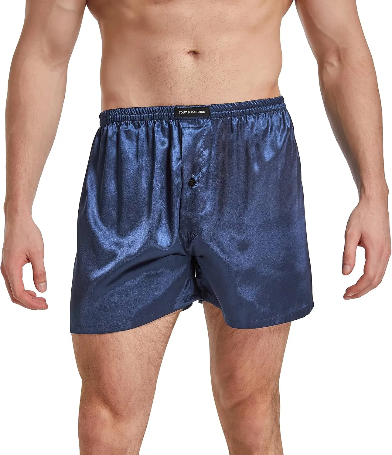 Men's Satin Boxer Briefs Pack, Silk Feeling Sleep Shorts with Fly Underwear