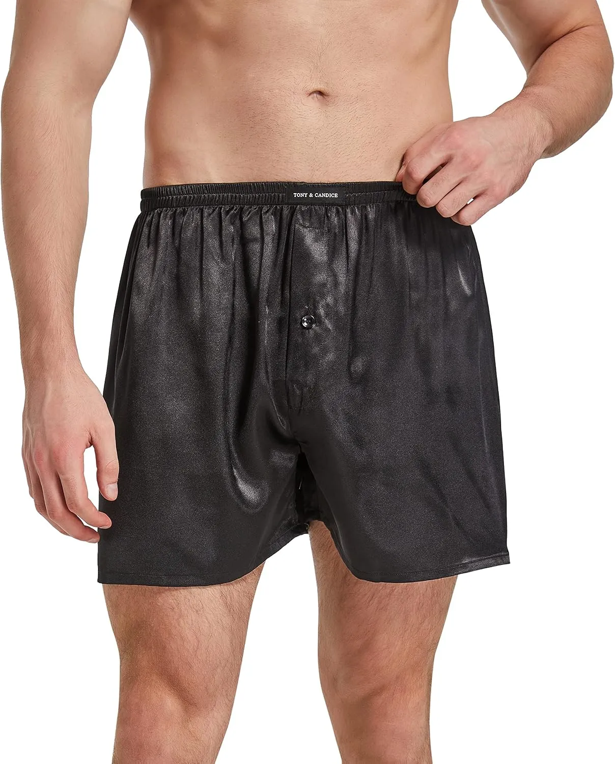 Men's Satin Boxer Briefs Pack, Silk Feeling Sleep Shorts with Fly Underwear