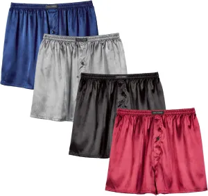 Men's Satin Boxer Briefs Pack, Silk Feeling Sleep Shorts with Fly Underwear