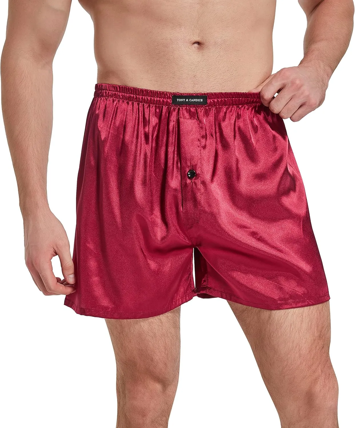 Men's Satin Boxer Briefs Pack, Silk Feeling Sleep Shorts with Fly Underwear