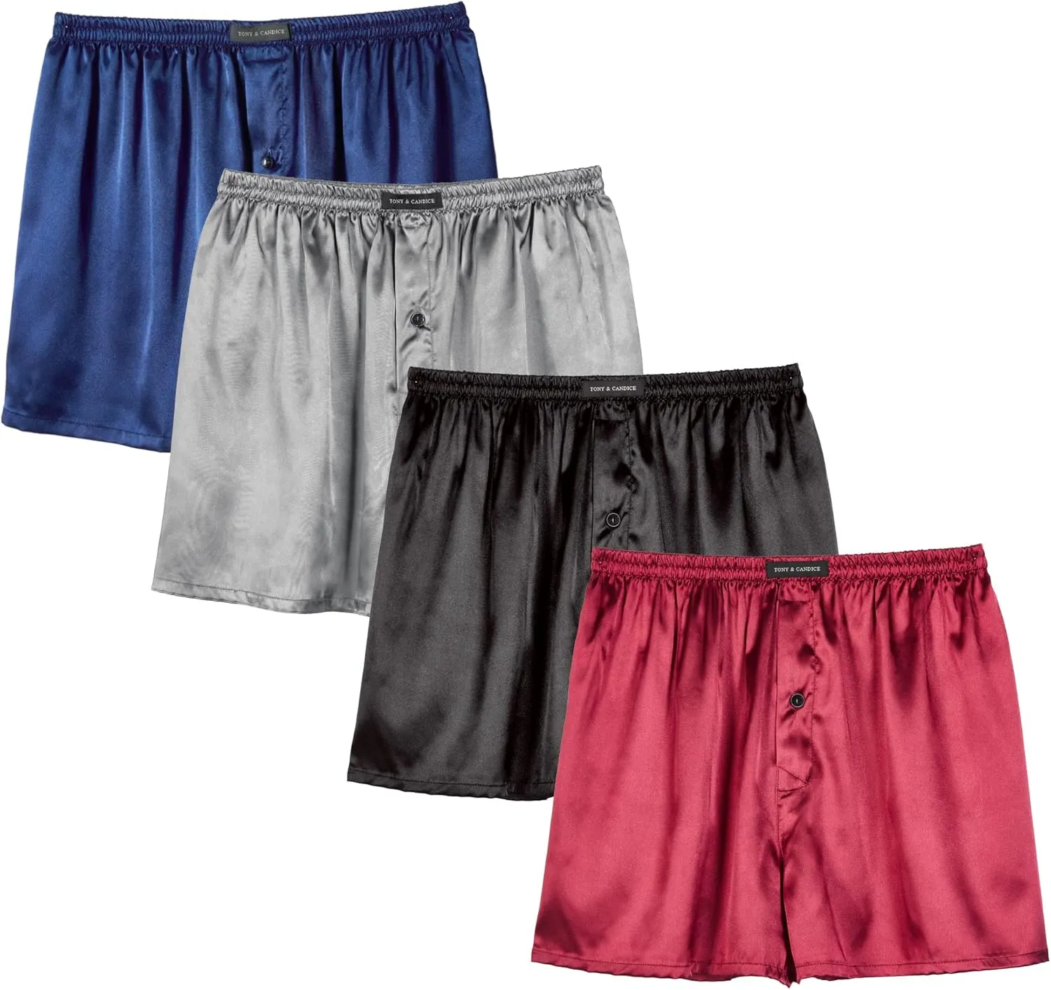 Men's Satin Boxer Briefs Pack, Silk Feeling Sleep Shorts with Fly Underwear