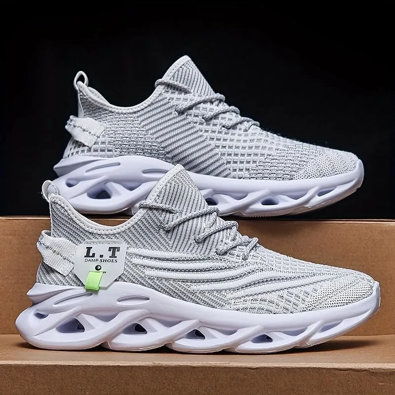 Men's Shock Absorption Blade Type Shoes, Breathable Lace Up Non-Slip Shoes for Jogging Walking