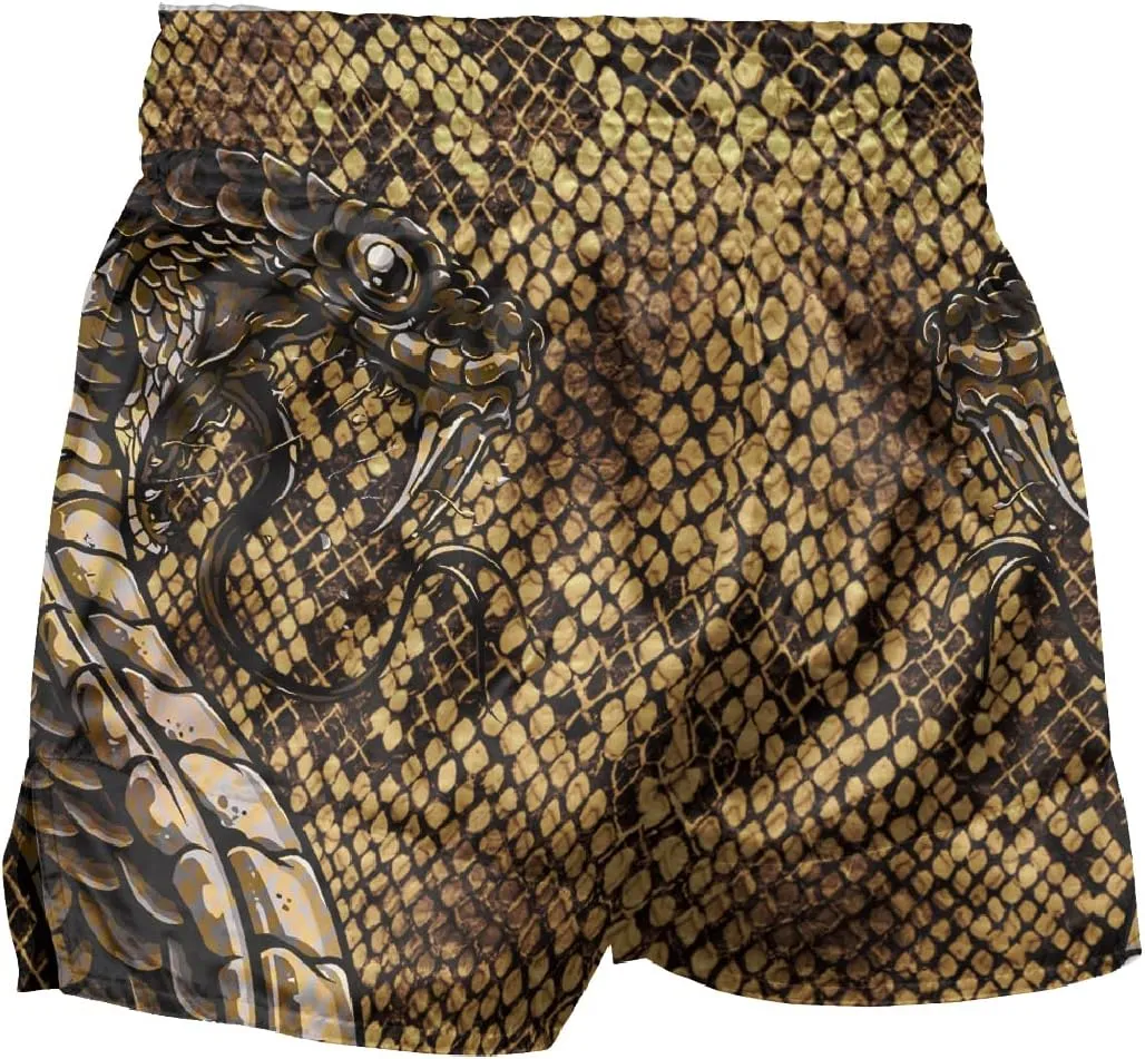 Men's Snake Skin Muay Thai Boxing Shorts Gold Viper Sports Trunks