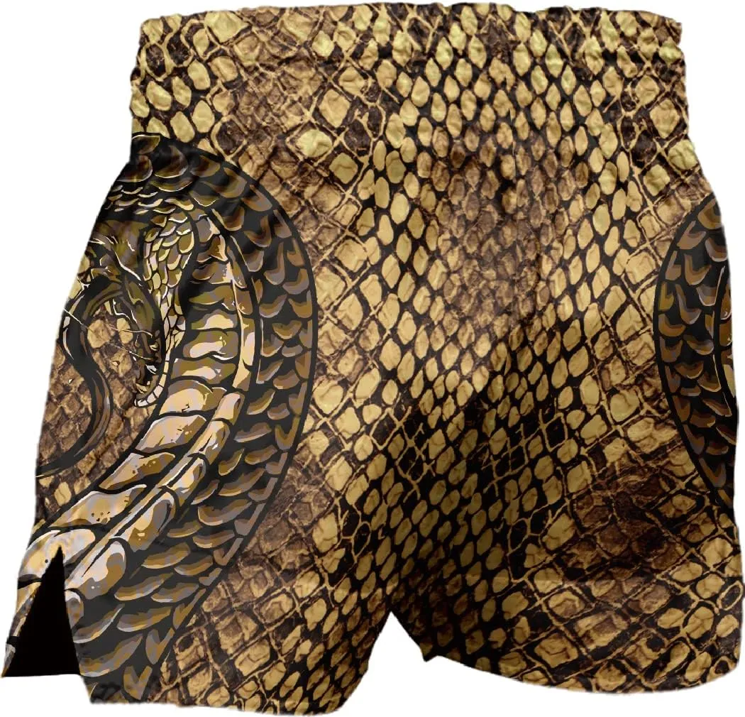 Men's Snake Skin Muay Thai Boxing Shorts Gold Viper Sports Trunks