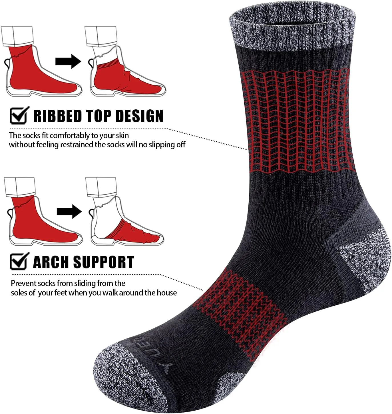 Mens Socks For Men, Moisture Wicking Anti Smell Cotton Casual Everyday Work Workout Training Athletic Crew Socks