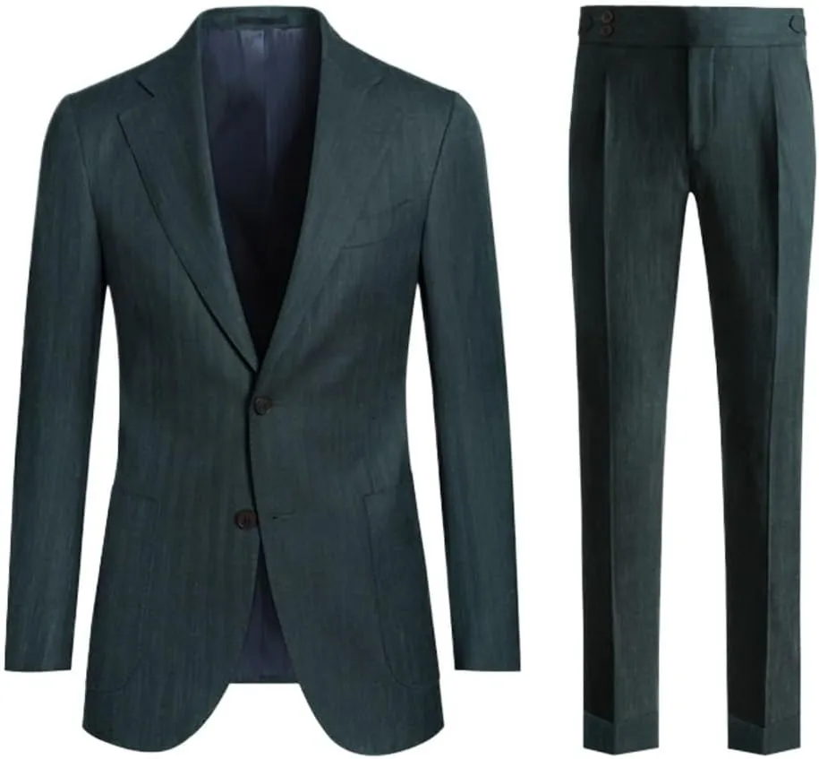 Men's Suit Set Business Casual Suit Jackets Slim Fit Retro Men Suits Spring Autumn Linen Formal Pants