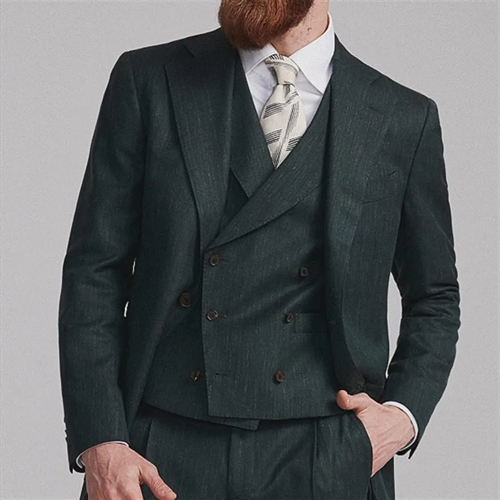 Men's Suit Set Business Casual Suit Jackets Slim Fit Retro Men Suits Spring Autumn Linen Formal Pants