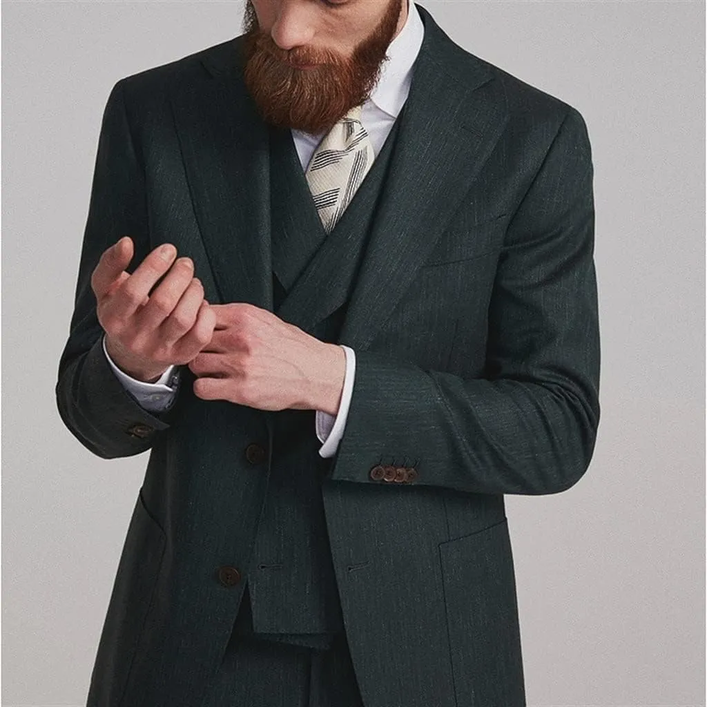Men's Suit Set Business Casual Suit Jackets Slim Fit Retro Men Suits Spring Autumn Linen Formal Pants