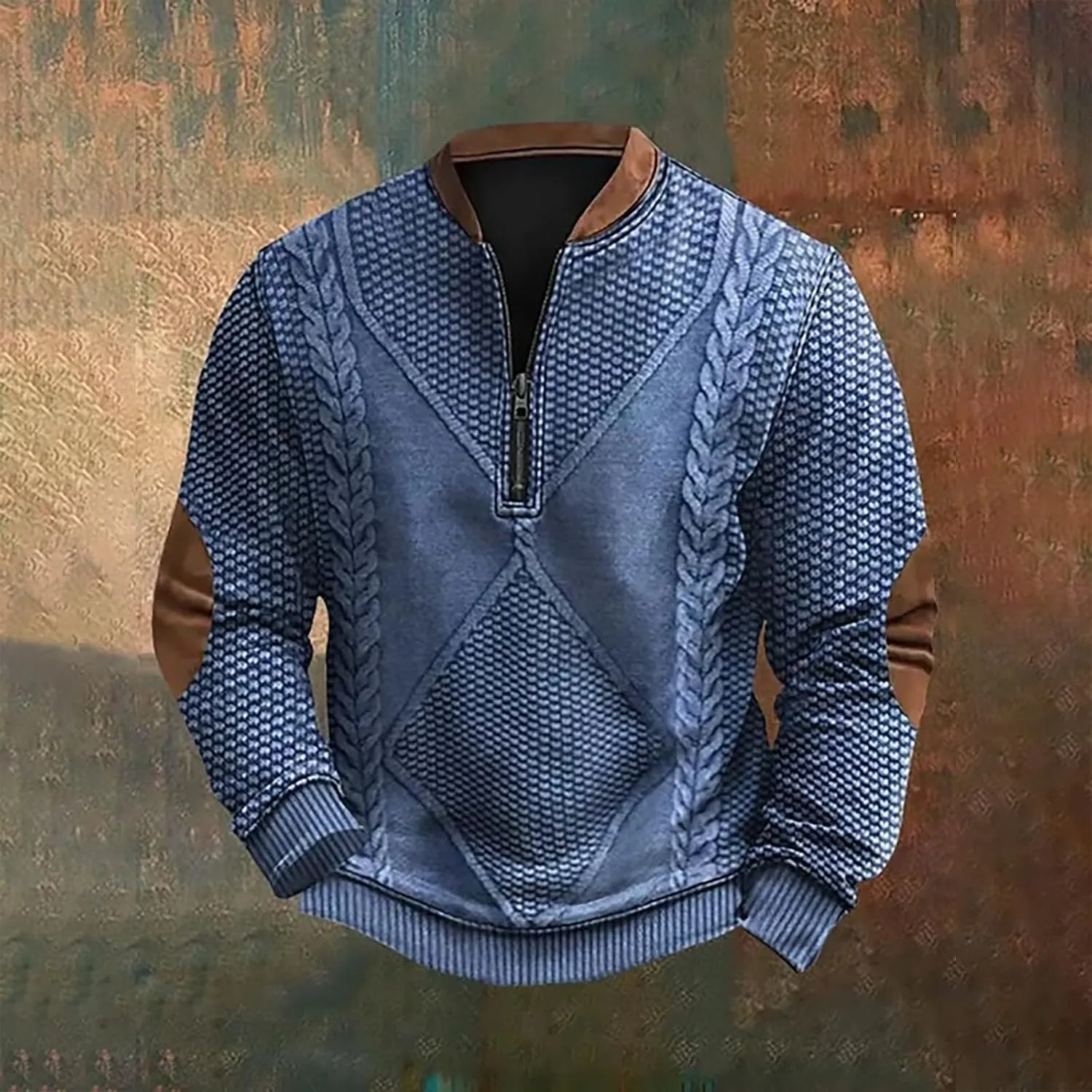Men's Sweatshirts Quarter Zip Stand Collar 3D Pattern Sweater Casual Long Sleeve Funny Outdoor Knit Print Pullovers