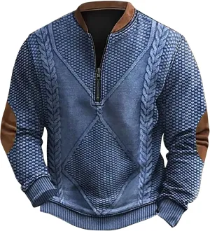 Men's Sweatshirts Quarter Zip Stand Collar 3D Pattern Sweater Casual Long Sleeve Funny Outdoor Knit Print Pullovers