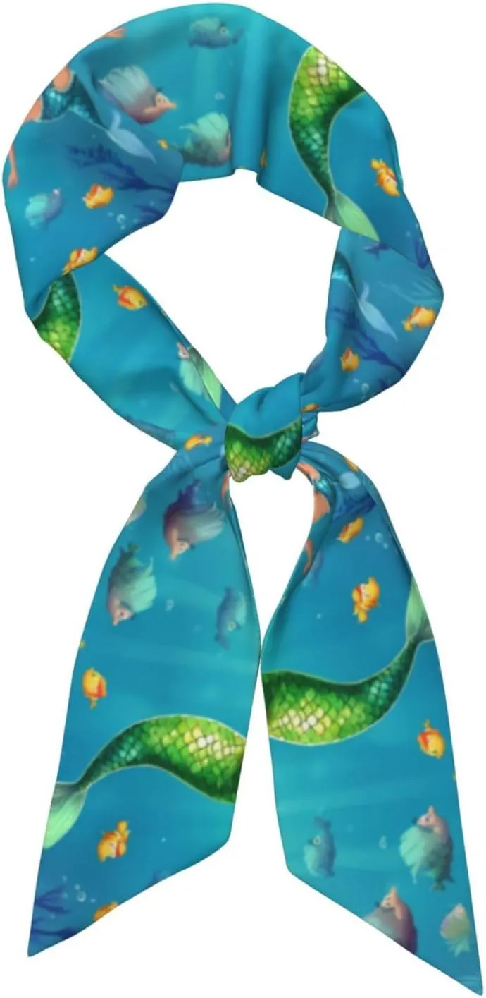 Mermaid In The Ocean Long Satin Women Scarf Silky Fashion Lady Neckerchief Decorate Appointment Travel Take Photos