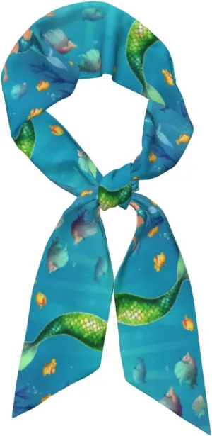 Mermaid In The Ocean Long Satin Women Scarf Silky Fashion Lady Neckerchief Decorate Appointment Travel Take Photos