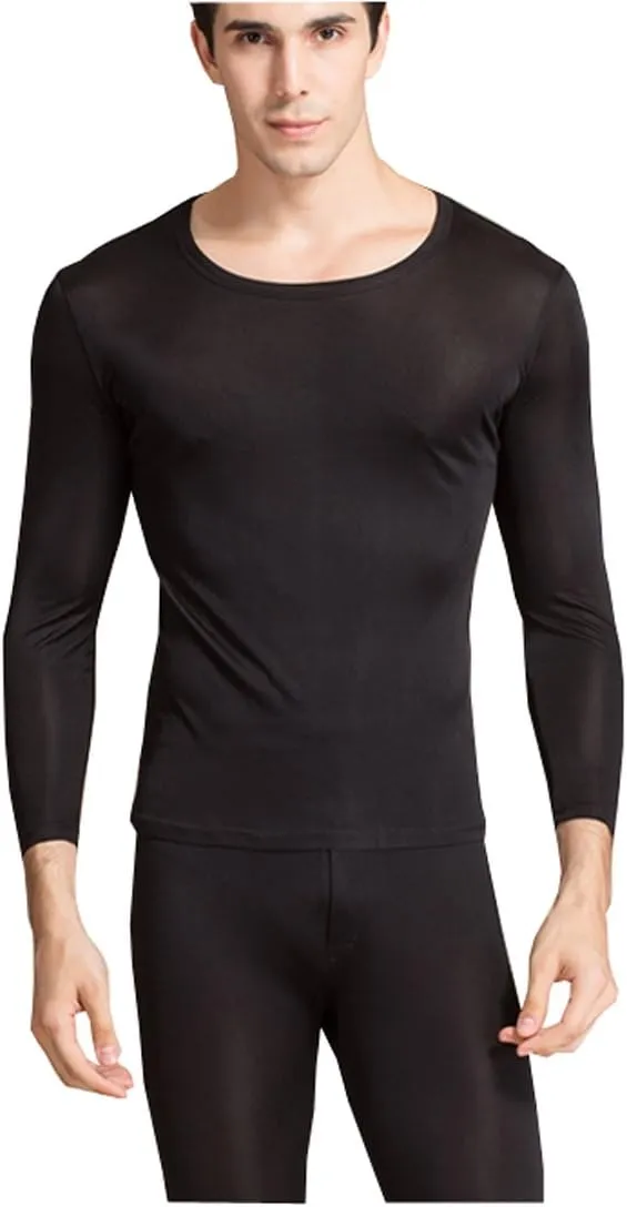 METWAY Silk Long Underwear Men's Mulberry Silk Long Johns Top and Bottom Thermal Underwear Set/Base Layer