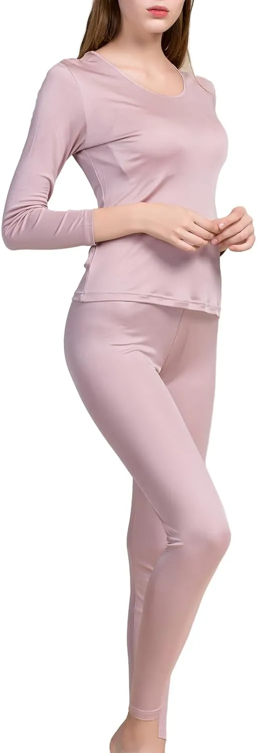 METWAY Women's Silk Long Johns Mulberry Silk Long Underwear Silk Thermal Underwear Sets Winter Silk Base Layer