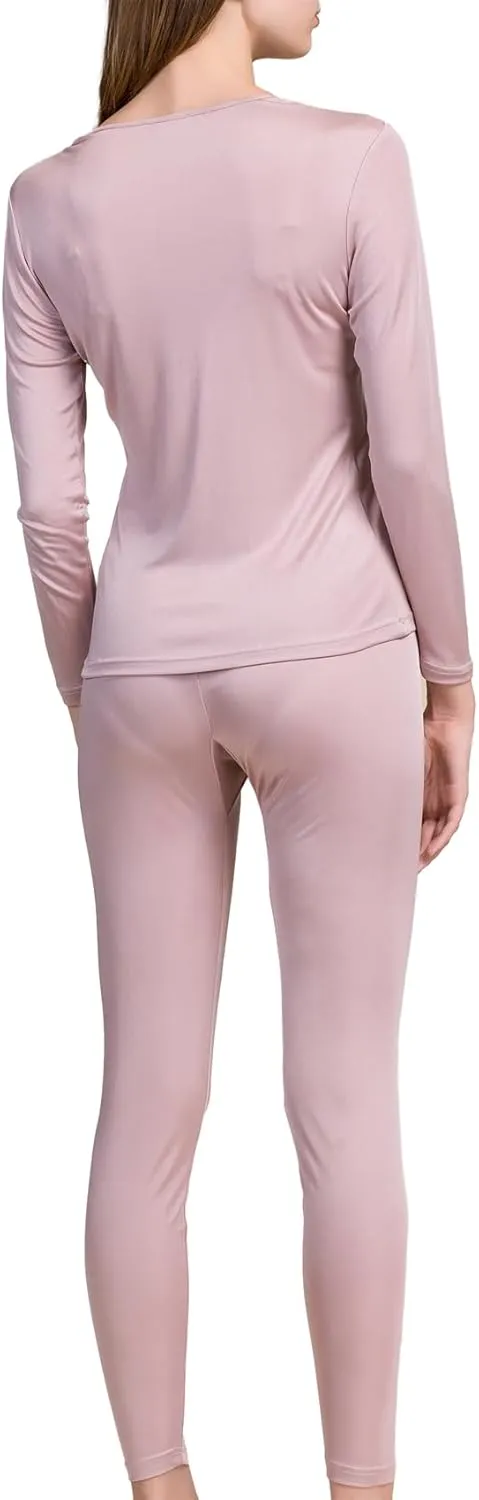 METWAY Women's Silk Long Johns Mulberry Silk Long Underwear Silk Thermal Underwear Sets Winter Silk Base Layer