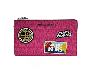 Michael Kors Jet Set Travel Double Zip Wristlet Wallet Dragon Fruit