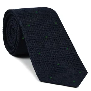 Midnight Blue Grenadine Grossa with  Forest Green (Hand Sewn) Pin Dots Silk Tie #GGDT-8(22)