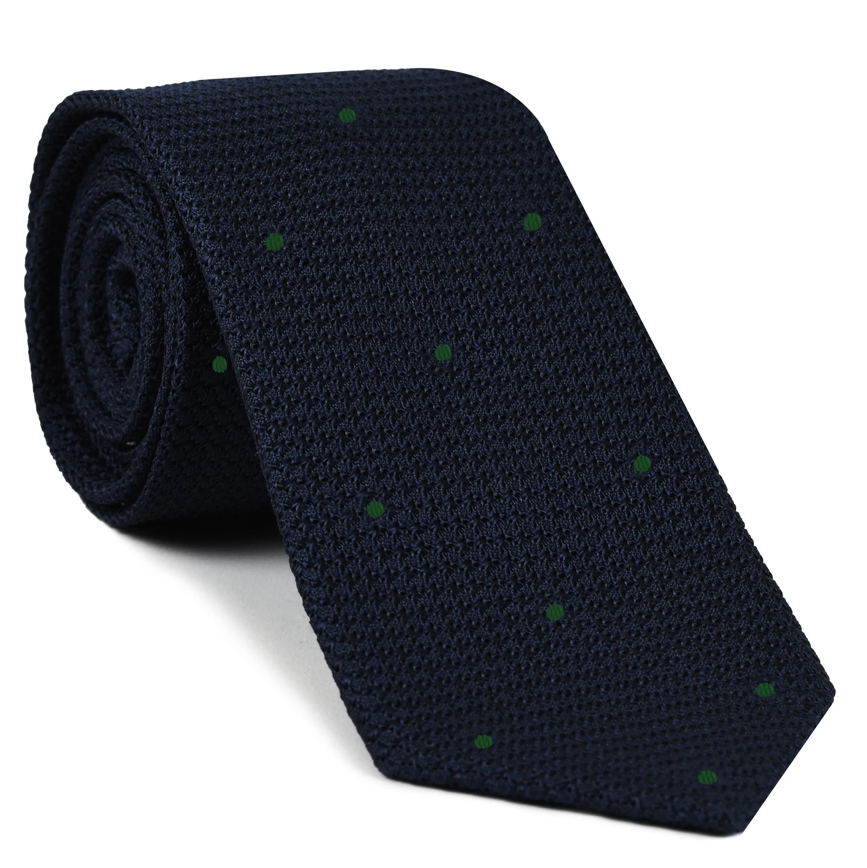 Midnight Blue Grenadine Grossa with  Forest Green (Hand Sewn) Pin Dots Silk Tie #GGDT-8(22)