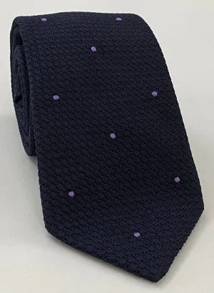 Midnight Blue Grenadine Grossa with  Lavender (Hand Sewn) Pin Dots Silk Tie #GGDT-8(14)