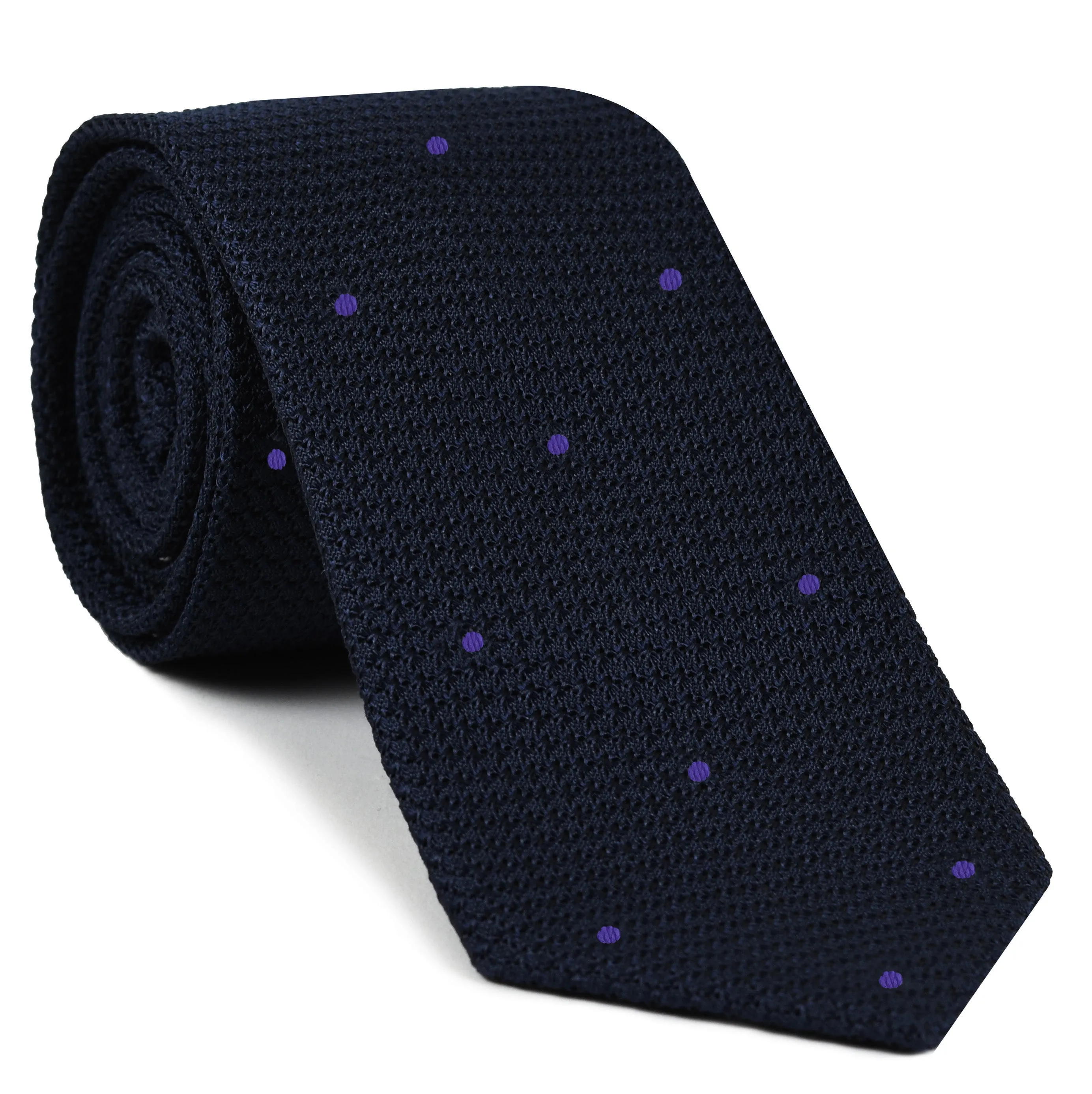 Midnight Blue Grenadine Grossa with  Purple (Hand Sewn) Pin Dots Silk Tie #GGDT-8(16)