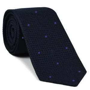 Midnight Blue Grenadine Grossa with  Purple (Hand Sewn) Pin Dots Silk Tie #GGDT-8(16)
