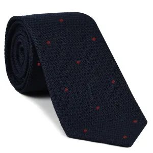 Midnight Blue Grenadine Grossa with Red (Hand Sewn) Pin Dots Silk Tie #GGDT-8(8)