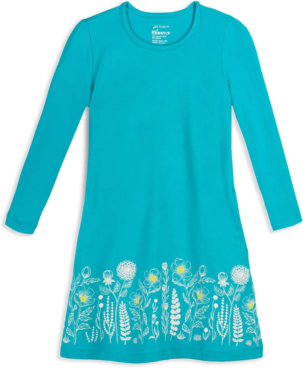 Mightly Girls' Basic Long Sleeve T-Shirt Dress | 95% Organic Cotton, Colorful T-Shirt Dress for Kids, School, Parties & Play