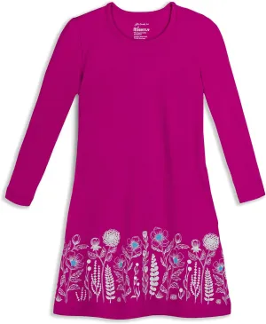 Mightly Girls' Basic Long Sleeve T-Shirt Dress | 95% Organic Cotton, Colorful T-Shirt Dress for Kids, School, Parties & Play