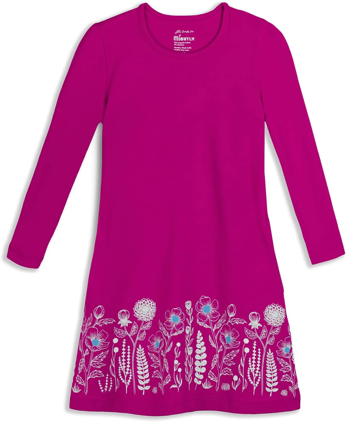 Mightly Girls' Basic Long Sleeve T-Shirt Dress | 95% Organic Cotton, Colorful T-Shirt Dress for Kids, School, Parties & Play