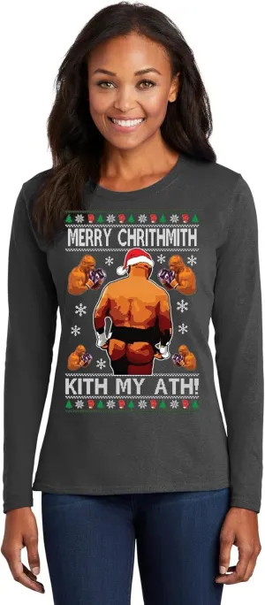 Mike Tyson Merry Chrithmith Kith My Ath Funny Ugly Christmas Womens Long Sleeves